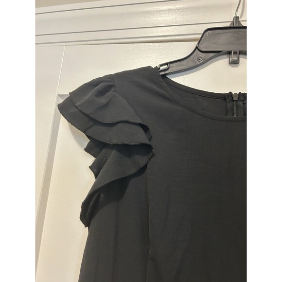 Shein Black Crewneck Ruffle Sleeve Tiered Ruffle Maxi Dress Women's 10/12 Modest - Picture 4 of 6